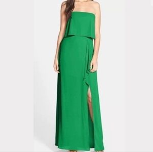 BCBG Emerald Green Strapless Maxi Dress with Ruffle